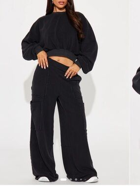 Fashion Nova Charcoal Cargo Joggers with Cropped Sweatshirt Set